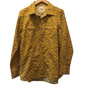 Cotton & Rye Womens Button Up Shirt Yellow Cow Bull Skull Long Sleeve Large NWT